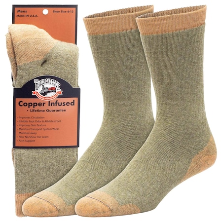 Railroad Sock Mens Premium Copper Infused Crew Socks, Earth/Copper, 6-12 M, 1 PR 4010 EA