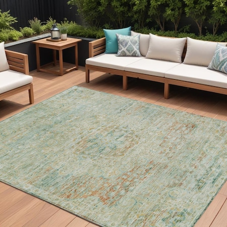 Homeroots 9' X 12' Sage And Copper Medallion Washable Indoor Outdoor Area Rug 615738