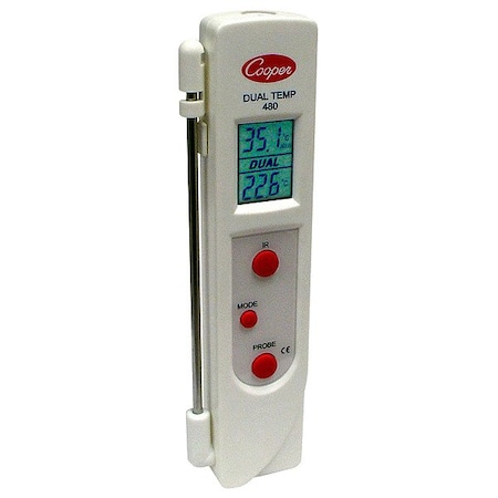 Cooper-Atkins Infrared Thermometer, Single Dot Laser Sighting Adjustable 0.10 to 1.00, LCD 480-0-8