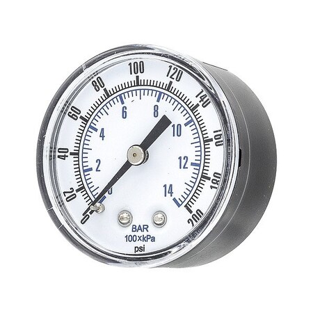 Zoro Select Pressure Gauge, 1/4 in NPT, Center Back Location SEP-102D-204G