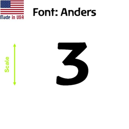 Aacc Self-Adhesive Vinyl Number: 3, Size: 7 cm. Color: Black Font: Anders, 8PK AACC-Anders-N3-Black-M7x8