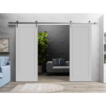 Sartodoors Sliding Double Barn Doors Hardware Grey 56x80 (2* 28x80) Solid Core Modern Interior QUADRO4111DB-S-GRE-56