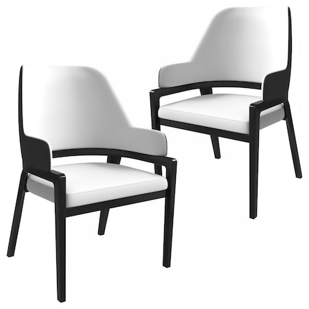 Leisuremod Ethora Modern Wooden Dining Chair in Black Fabric Seat With white top, 2PK EC22BFW2