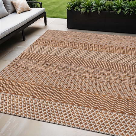 Homeroots 5' X 8' Orange And Ivory Chevron Washable Indoor Outdoor Area Rug 612287