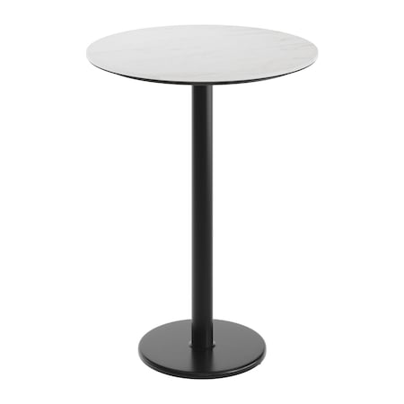 Flash Furniture 31.25" RND Tabletop, Seamless Surface Technology, White Faux Marble, 18" Round Black Bar Height Base ST-RD31-WHMAR-TR18B-GG
