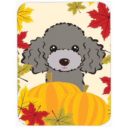 Carolines Treasures Silver Gray Poodle Thanksgiving Glass Cutting Board- Large BB2065LCB