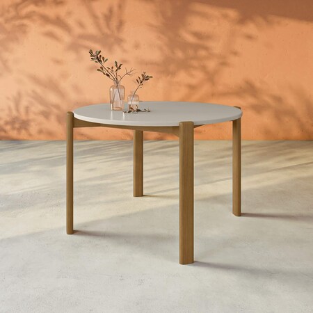 Manhattan Comfort Mid-Century Modern Gales Round 46.54 Dining Table with Solid Wood Legs in Greige DT-82705-OW