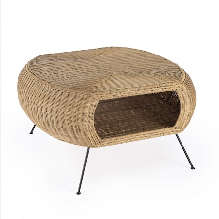 Homeroots 38" Natural and Black Rattan and Iron Oval Coffee Table 488883