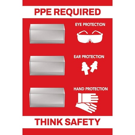 Visual Workplace PPE Shadow Board, Red, 24 in H 30-1910-3624-P12301
