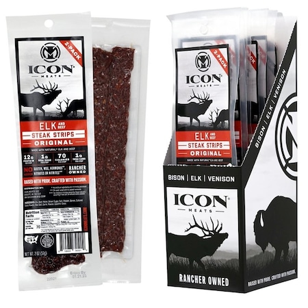 Icon Meats Elk Jerky Steak, Strip, Original, 2 oz 74101