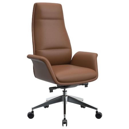 Leisuremod Summit High-Back Office Chair in Faux Leather & Aluminum Frame with Swivel & Tilt, Dark Brown SOT21DBRL