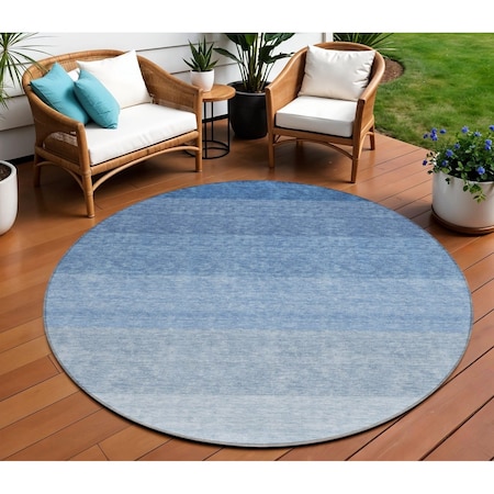 Homeroots 8' Blue And Gray Round Ombre Washable Indoor Outdoor Area Rug 595801