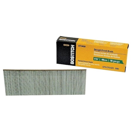 Bostitch Nail, 1-3/4 in L, 18 Gauge, Steel, Coated, Brad Head, Smooth Shank, 1000PK BT1345B-1M