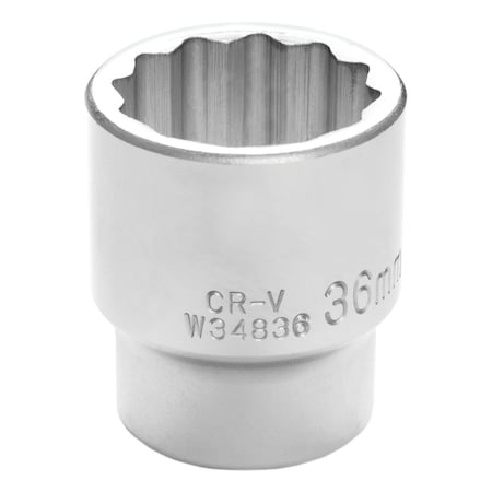 Performance Tool 3/4 Dr. 36mm 12pt Socket, 12 Point, Recessed Edges, Anti-Rounding W34836