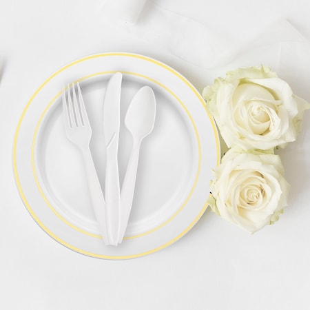 Smarty Had A Party White Disposable Plastic Cutlery Set - Spoons, Forks and Knives (1000 Guests), 3000PK 420S-WHCS-CASE
