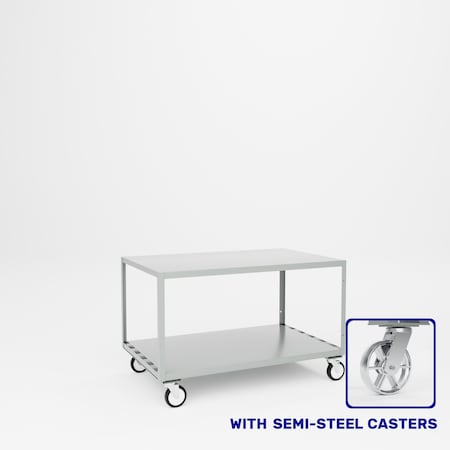 Pucel Two-Shelf Mobile Table, 48 in W x 30 in D x 30 in H, Black MT-3048-2S