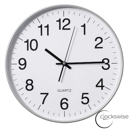 Clockswise Silver 14-In Analog Clock - Silent, Non-Ticking for Wall Battery-Operated Perfect for Home QI004744.SI.14