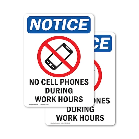 Signmission No Cell Phones During Sign With Symbol, 10 in W x Rectangle, Vinyl Decal OS-2PACK-NS-D-1014-V-14424