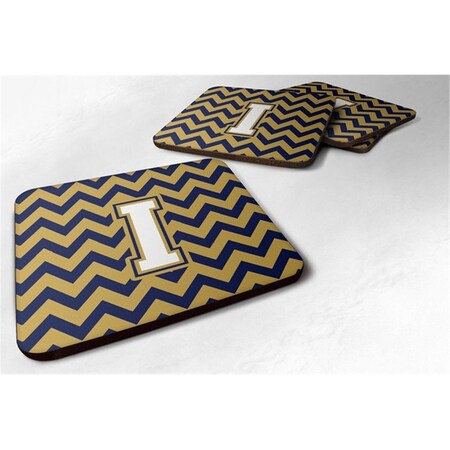 Carolines Treasures Letter I Chevron Navy Blue and Gold Foam Coaster, Set of 4 CJ1057-IFC