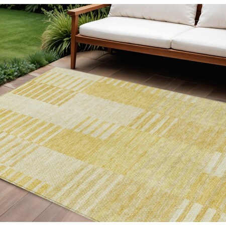 Homeroots 10' X 14' Gold Wheat And Ivory Striped Washable Indoor Outdoor Area Rug 581652