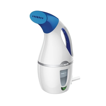 Conair Travel Fabric Steamer, 1100 W, 5 min Steam Output, 4.9 oz Water Tank, Blue/White GS2X
