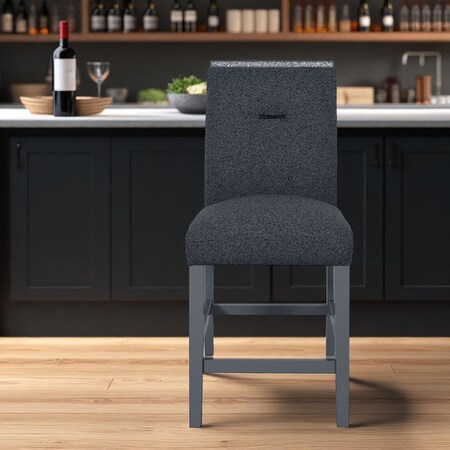 Homeroots 25" Dark Gray Wood and Suede Counter Height Bar Chair 564786