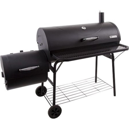 Char-Broil Deluxe Offset Charcoal Smoker Grill, 3 -Grate, 925 sq-in Primary Cooking Surface, Black, Steel Body 21201571