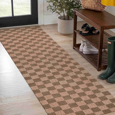 Jonathan Y Mason Smart Jute Geometric Boho Checker Weave Natural/Brown 2 ft. x 8 ft. Indoor/Outdoor Runner Rug FXV200B-28