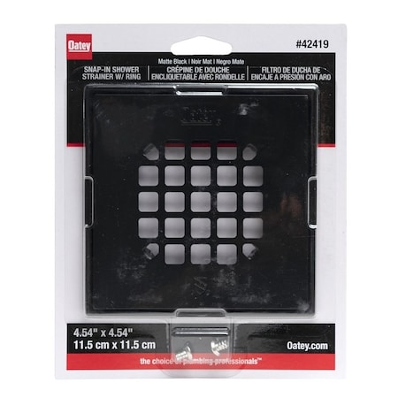 Oatey Snap-In Strainer with Ring, Stainless Steel, Black, Matte, Specifications: Square Shape 42419
