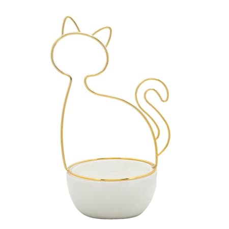Sagebrook Home 10 in. Cat Trinket Tray, White 15830