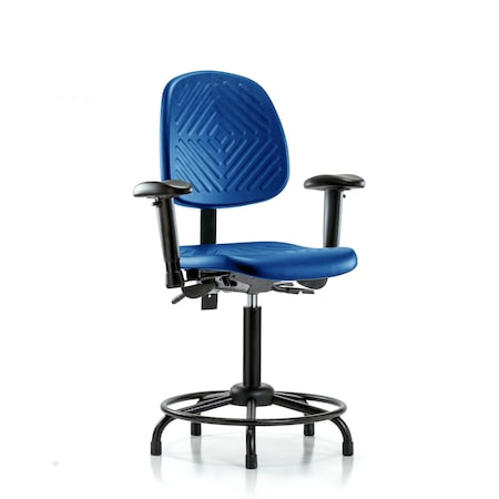 Blue Ridge Ergonomics Poly Chair, Round Tube Base, Med Bench, Med Back, Tilt, Arms, Glides, Blue BR-PMBCH-MB-RT-T1-A1-RG-BLU