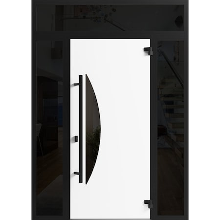 Vdomdoors Front Exterior Prehung Steel Door Ronex1077 Teak 2 Sidelight and Transom Window Sidelite Entry RONEX1077EXD-OAK-W12+36+12 X H80+16-LH-I