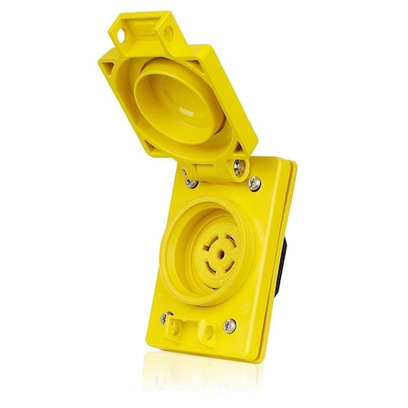 Leviton Locking Receptacle, L21-20R, 20 A, Three Phase, 4 Pole, Flush Mount, Screw Terminals, Yellow 67W81