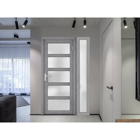 Vdomdoors Front Exterior Prehung FiberGlass Door Frosted Glass / Manux 8002 Grey Ash / Sidelight Exterior Win MANUX8002EXD-SS-W36+12 x H80-LH