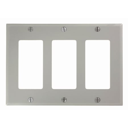 Leviton Decora Wallplate, Standard Size, Gang 3, Gray 80411-NGY