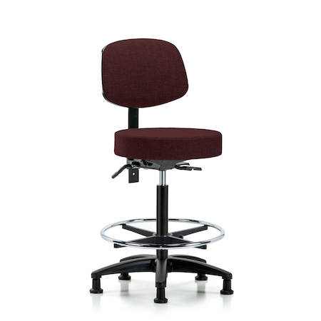 Blue Ridge Ergonomics Fab Stool with Back-High Bench Ht with Seat Tilt, Chr Foot Ring, and Stationary Glides in Burgundy Fab BR-FHBST-RG-T1-CF-RG-F41
