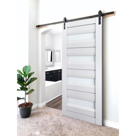 Sartodoors Slab Barn Door Panel Frosted Glass White 24x84 Solid Core Modern Interior VEREGIO7455S-WS-2484