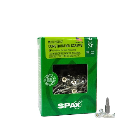 Spax #8 x 3/4 in Interior Wood Screws Construction Flat Head Phillips Square Unidrive, 350PK 4101010400204