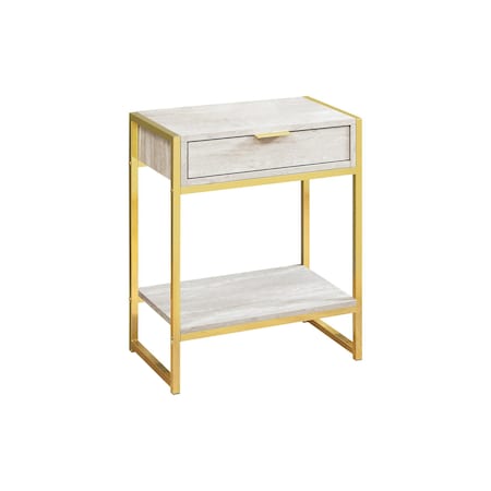 Homeroots 24" Gold And Beige Wood And Metal End Table With Drawer And Shelf 333229