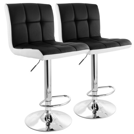 Elama 2 Piece Faux Leather Tufted Bar Stool in Black and White with Chrome Base ELM-742-BLK-WHT