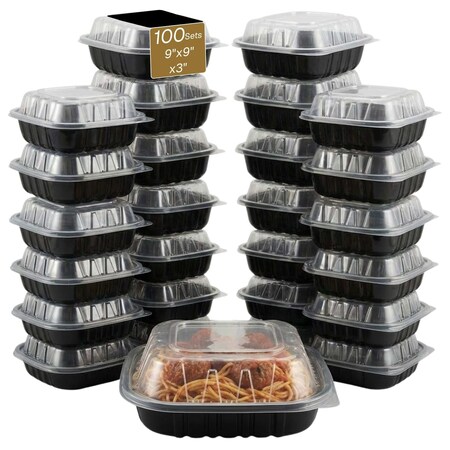 Eco Harmony Products Food Storage, Serving Tray with Vented Lid, Translucent, 9" x 9", 100PK 804563
