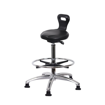 Blue Ridge Ergonomics Polyurethane Serpent Sit-Stand Chrome with Chrome Foot Ring in Black Polyurethane PSPHBST-CR-CF-RG-BLK