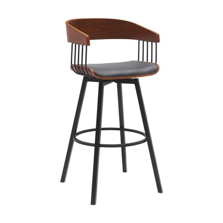 Homeroots 31" Gray and Black Faux Leather with Metal Swivel Bar Height Bar Chair 534457