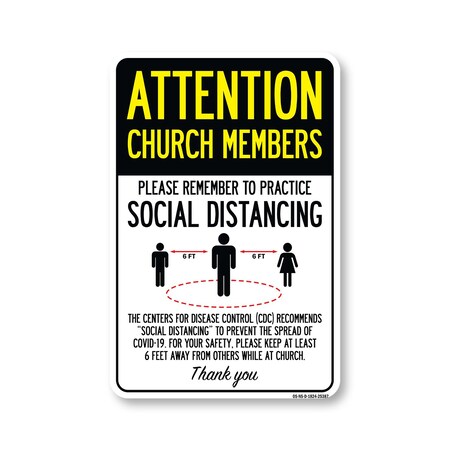 Signmission Public Safety Sign, Church Members Practice Social Distancing, 24in X 18in Decal, OS-NS-D-1824-25387 OS-NS-D-1824-25387