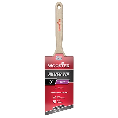 Wooster 3" Semi-Oval Angle Sash Soft, Silver CT Polyester Bristle, Paint Brush, Wood Handle 5228-3