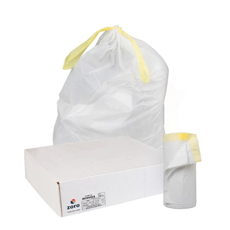 Zoro Trash Bags: 13 gal Capacity, 24 in x 28 in, 0.85 mil Thick, Drawstring, White, 250 PK 445MK7