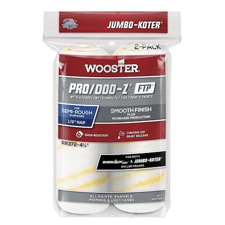 Wooster Roller Cover, 1/2 in Thick Nap, 4-1/2 in L, Fabric Cover, White RR372-4 1/2