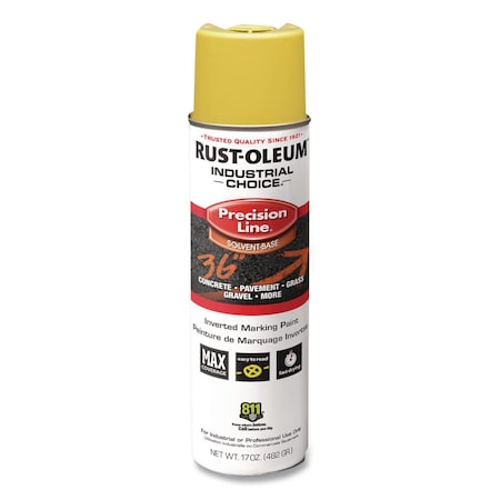 Rust-Oleum IC M1600 Solvent-Based Precision Line Marking Paint, Flat Hi-Vis Yellow, 17 oz Aerosol Can, 12PK 203025V