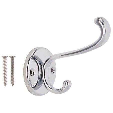 Prosource Coat and Hat Hook, 22 lb, 2-Hook, 1 in Opening, Zinc, Chrome H-032-CH