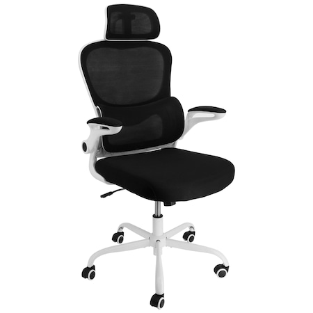 Elama High Back Adjustable Mesh and Fabric Office Chair in Black on White with Adjustable Head Rest ELM-F-936WKD